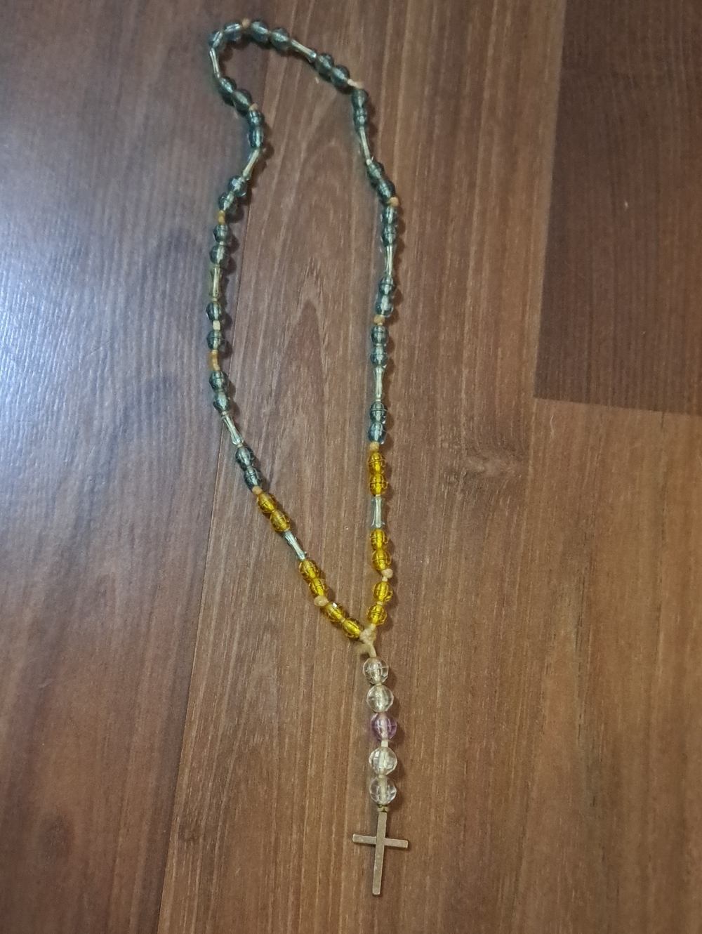 Yellow and Green Beaded Cross Necklace - Women's Fashion Jewelry